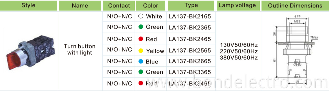 XB2-BK حدد التبديل مع الضوء
